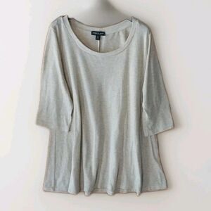 About A Girl Plus Womens 2X Marled Cream Top Tunic 3/4 Sleeves Comfy Cozy Mom